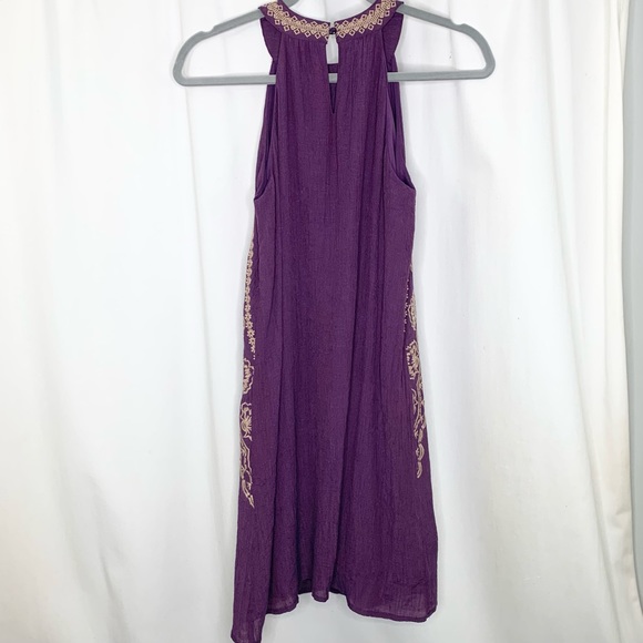THML Womens Sleeveless Purple with Gold Embroidery Swing Midi Dress Size Small - Picture 4 of 6